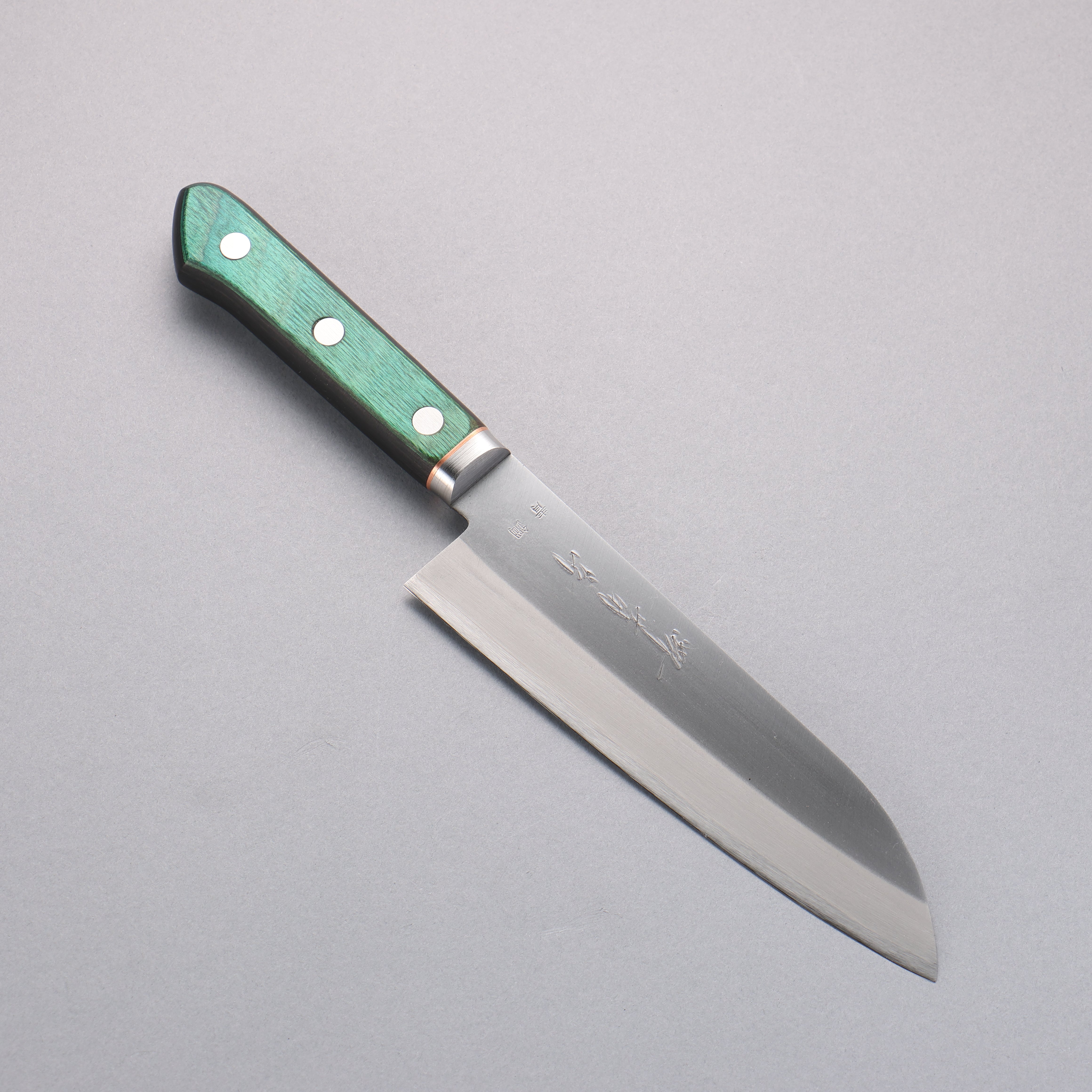 Sakai Kikumori Blue Steel No.1 Santoku 165mm Green Pakkawood Handle
