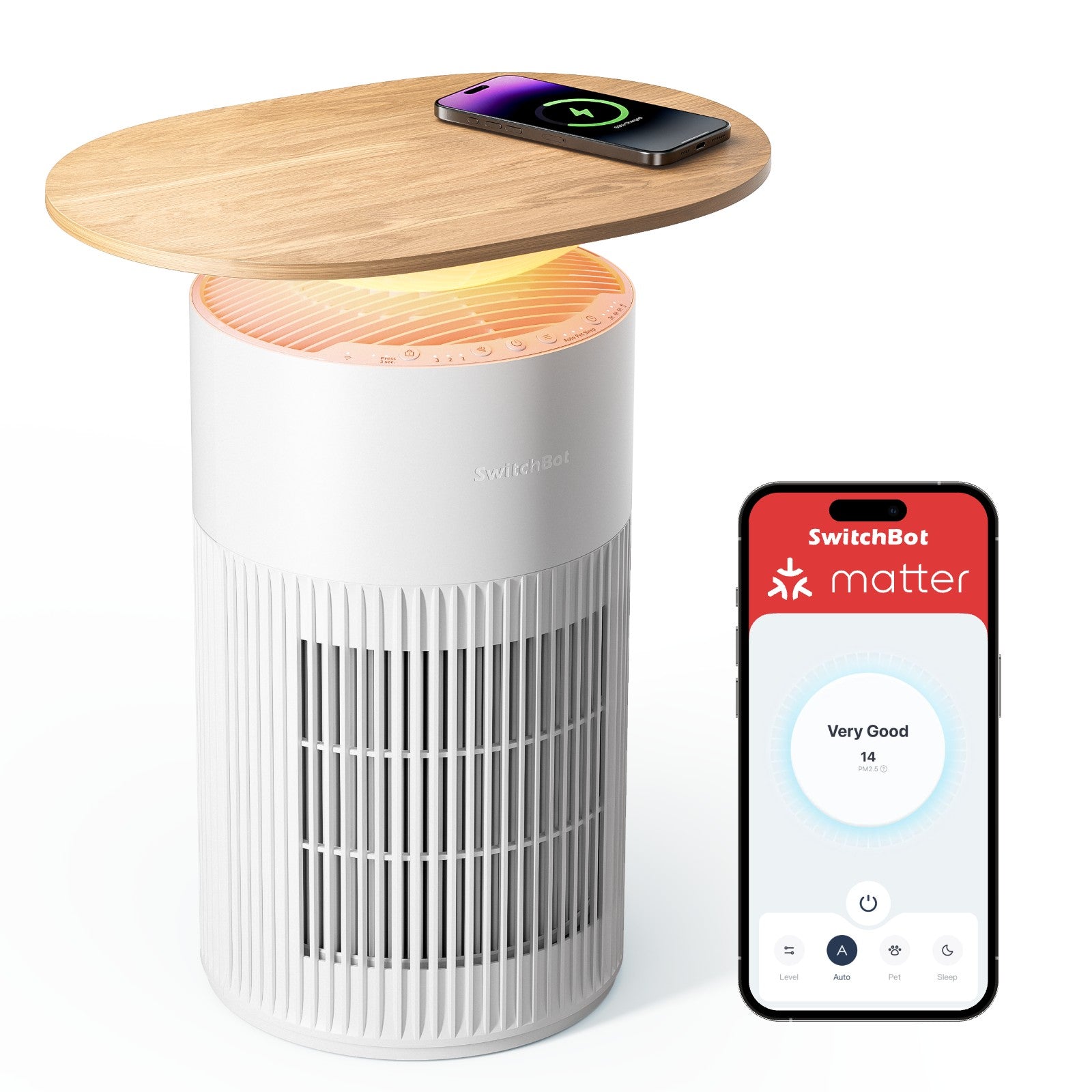 SwitchBot Air Purifier Table | 2-in-1 HEPA Filter with Wireless