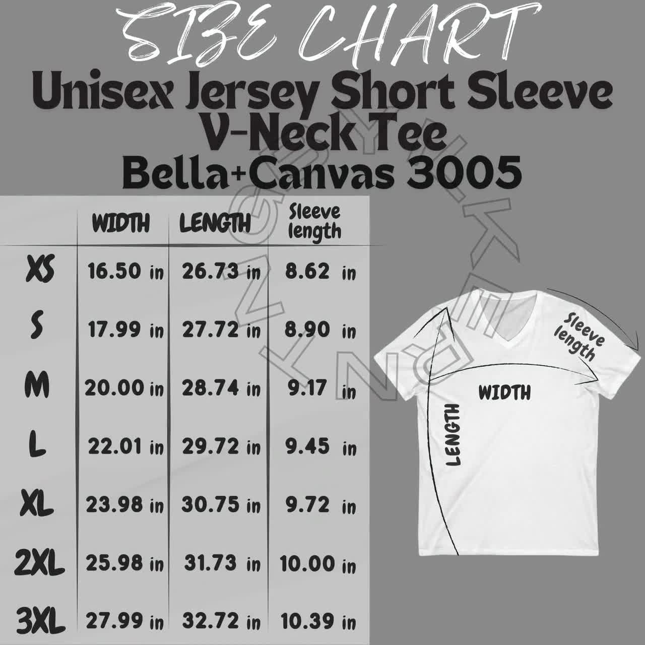 Bella Canvas 3005 Size Chart | Size Chart Unisex Jersey Short
