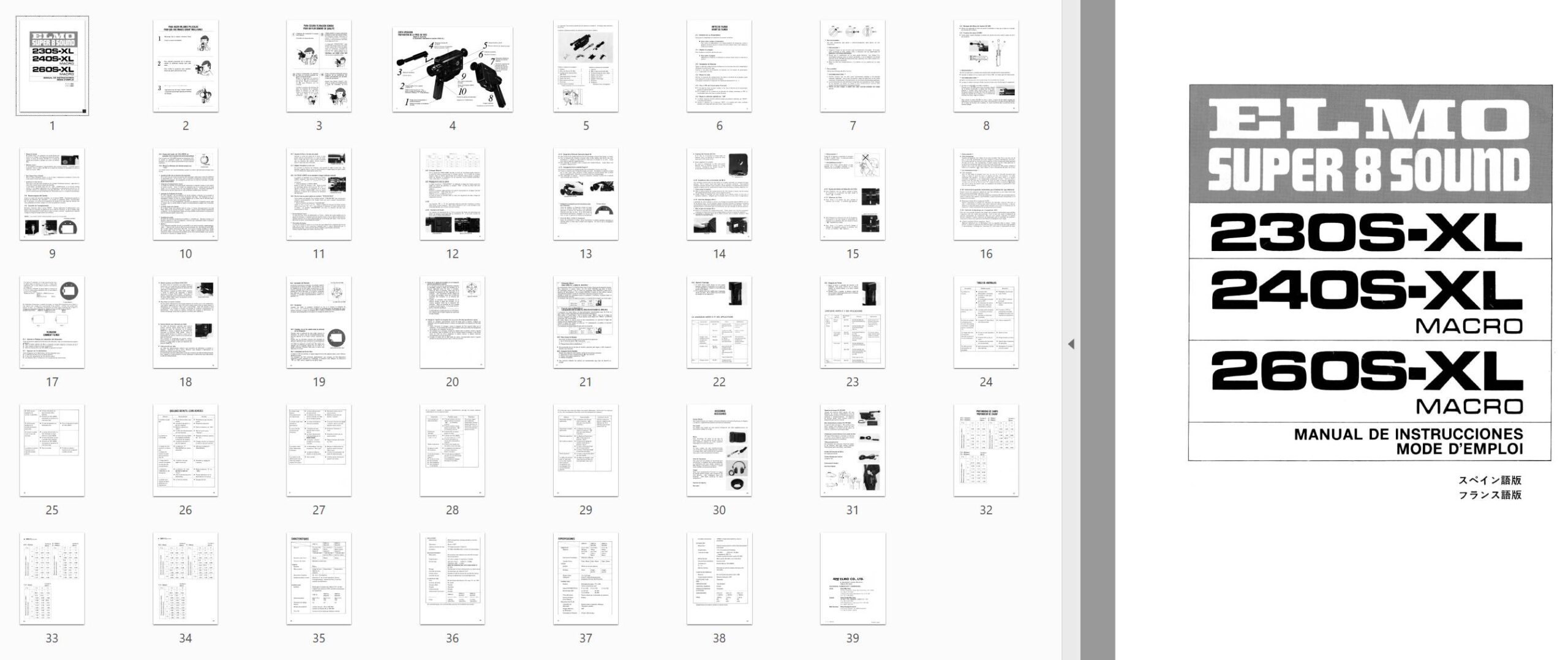 Elmo Super 8 Sound 230S-XL 240S-XL 260S-XL User manual, Languages