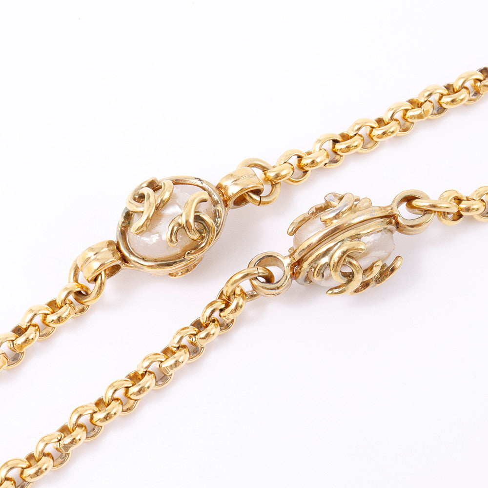 CHANEL ココマーク チェーンベルト メタル フェイクパール ゴールド