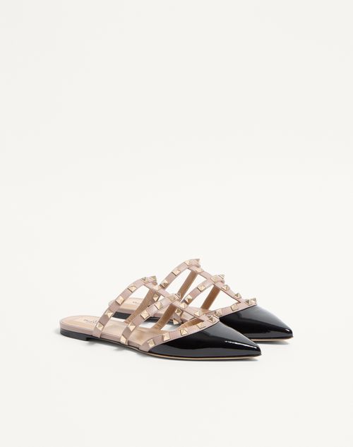 Rockstud Patent-leather Mule for Woman in Black/poudre | Valentino PT