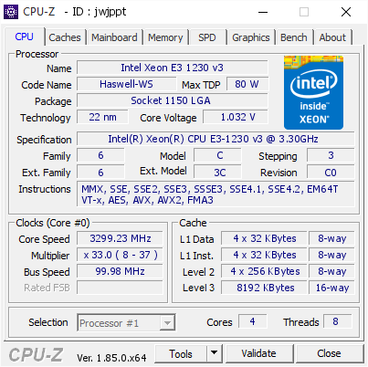 Intel Xeon E3 1230 v3 @ 3299.23 MHz - CPU-Z VALIDATOR