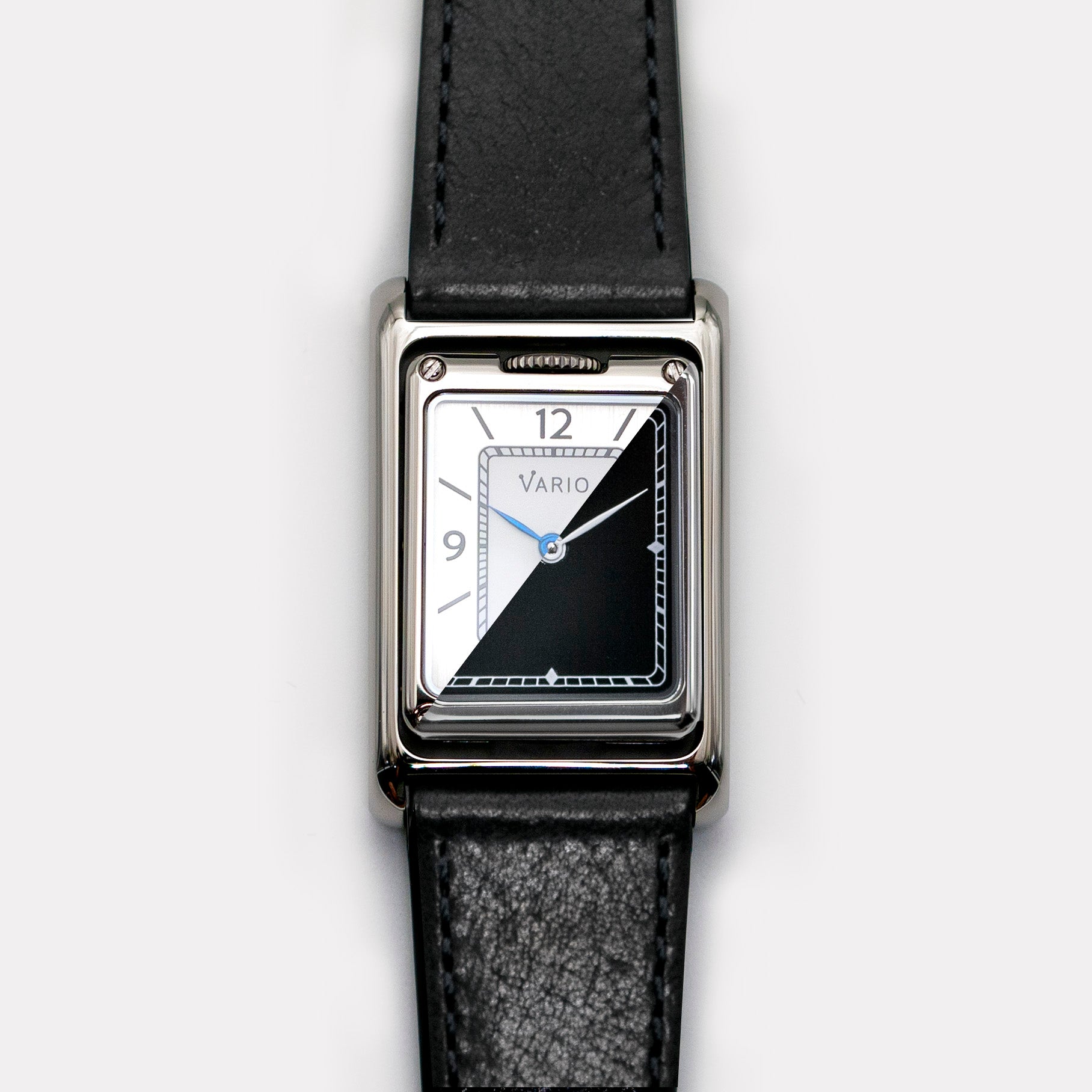 Vario VERSA Reversible Dual Time Silver-Black Enamel Watch