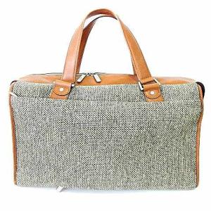 ボストンバッグ 2WAYショルダー ツイード レザーコンビ カデナ付き 茶