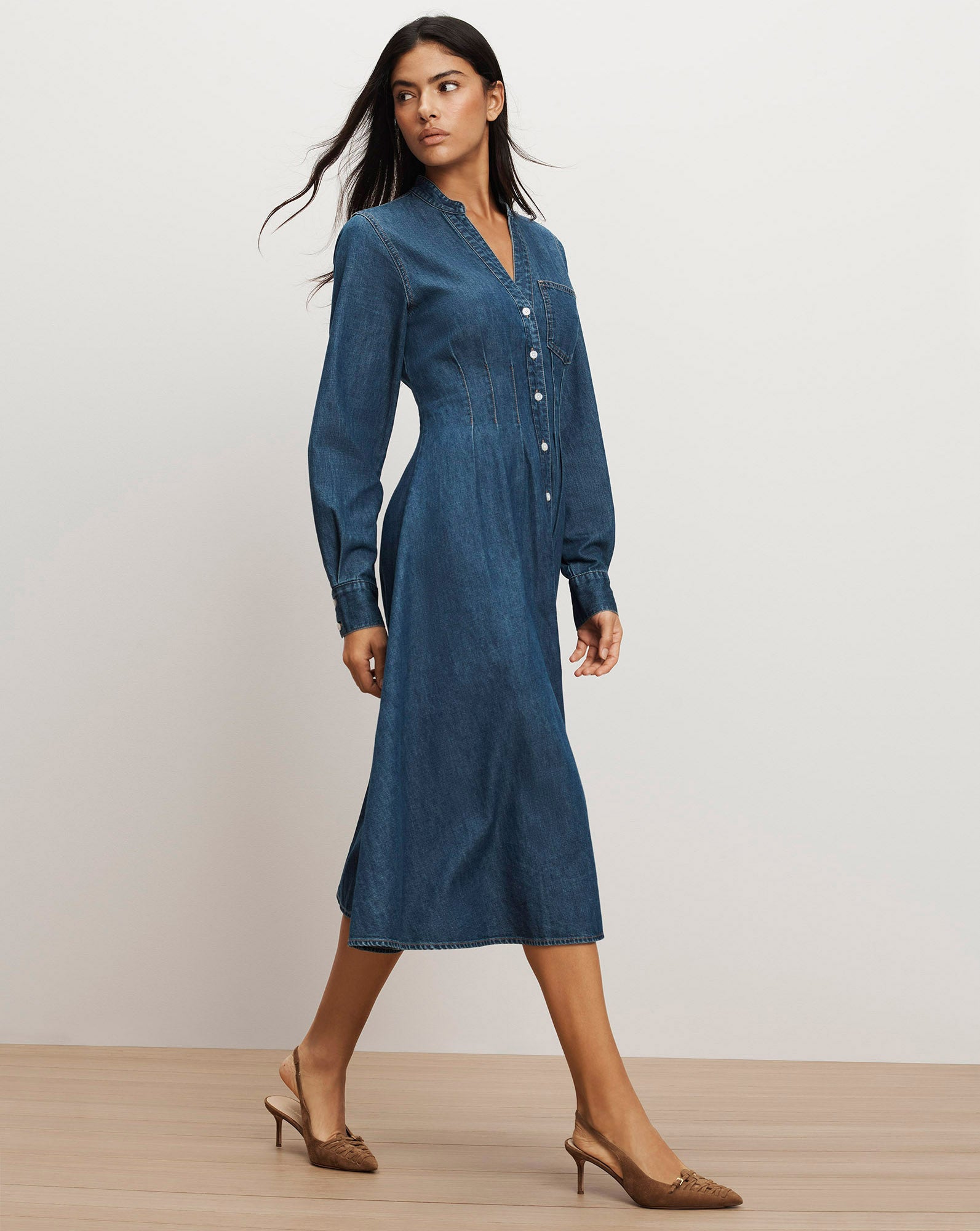Arcadia Denim Midi Shirtdress in City Stroll Dark Blue | Veronica