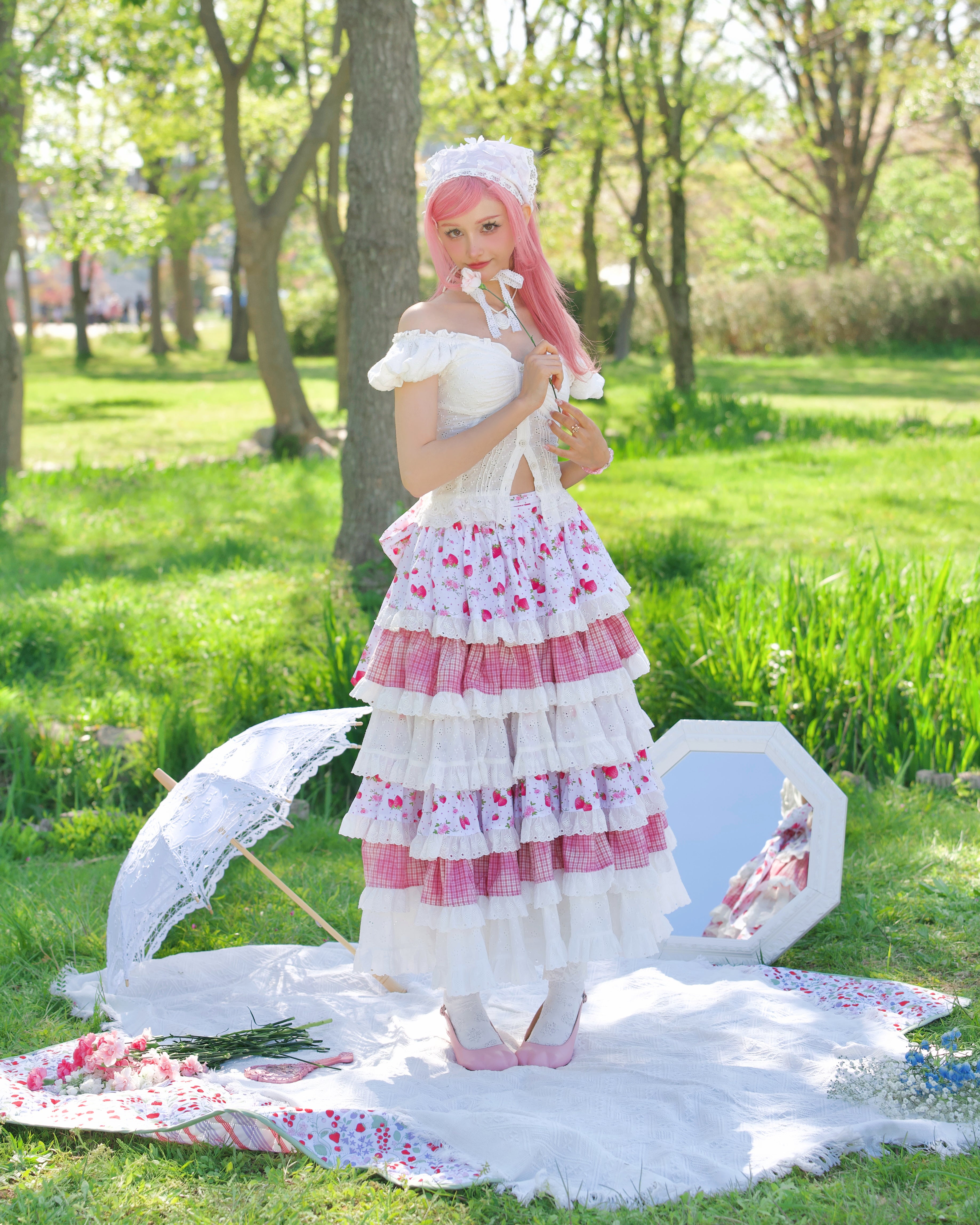 Enchanted Garden Layer Skirt - Strawberry Jam – Vina of the Valley