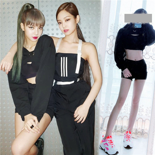 韓流 blackpink lisa kill this love パーカー 短丈 トップス ブラック