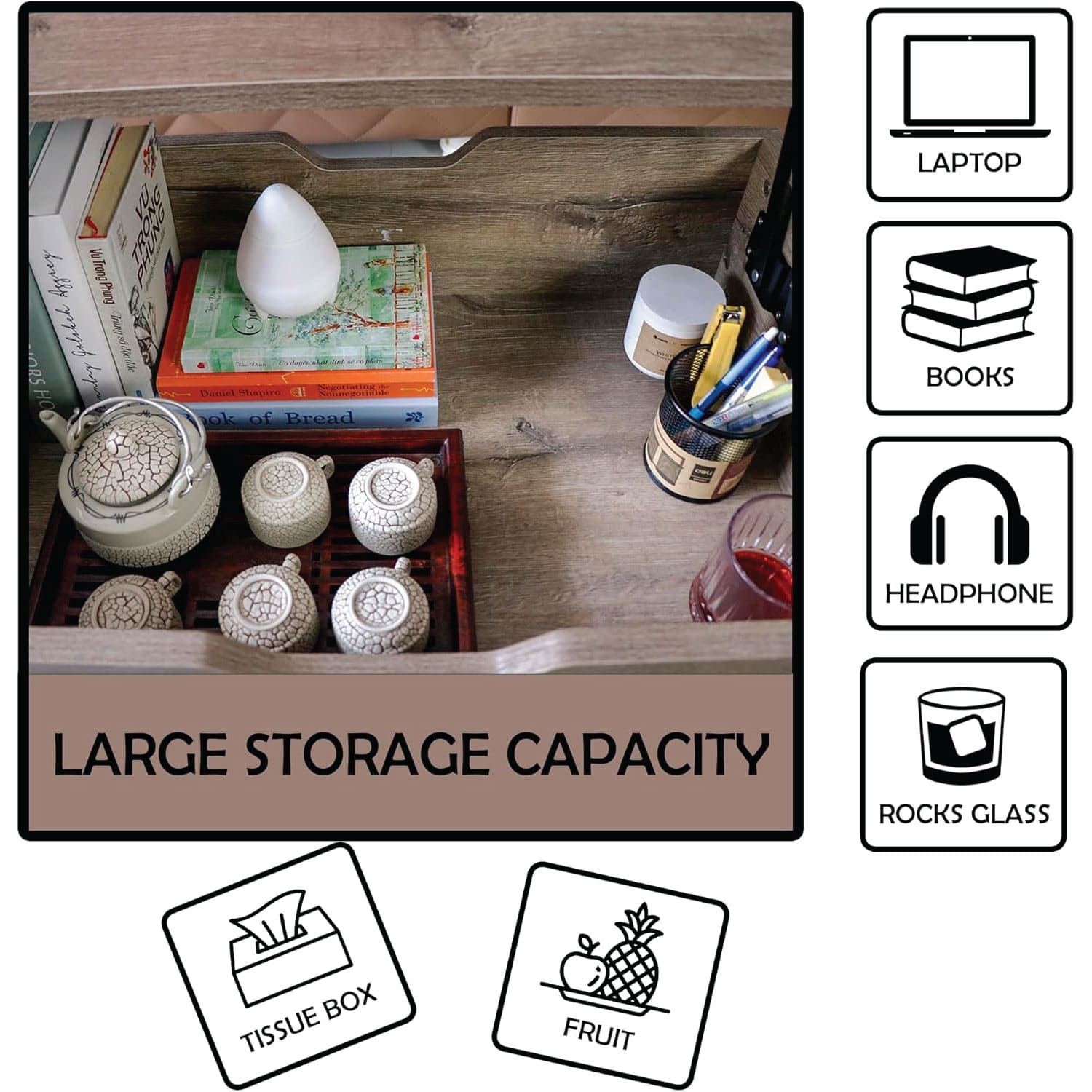 Lift-Top Coffee Table with Hidden Storage for Living Room