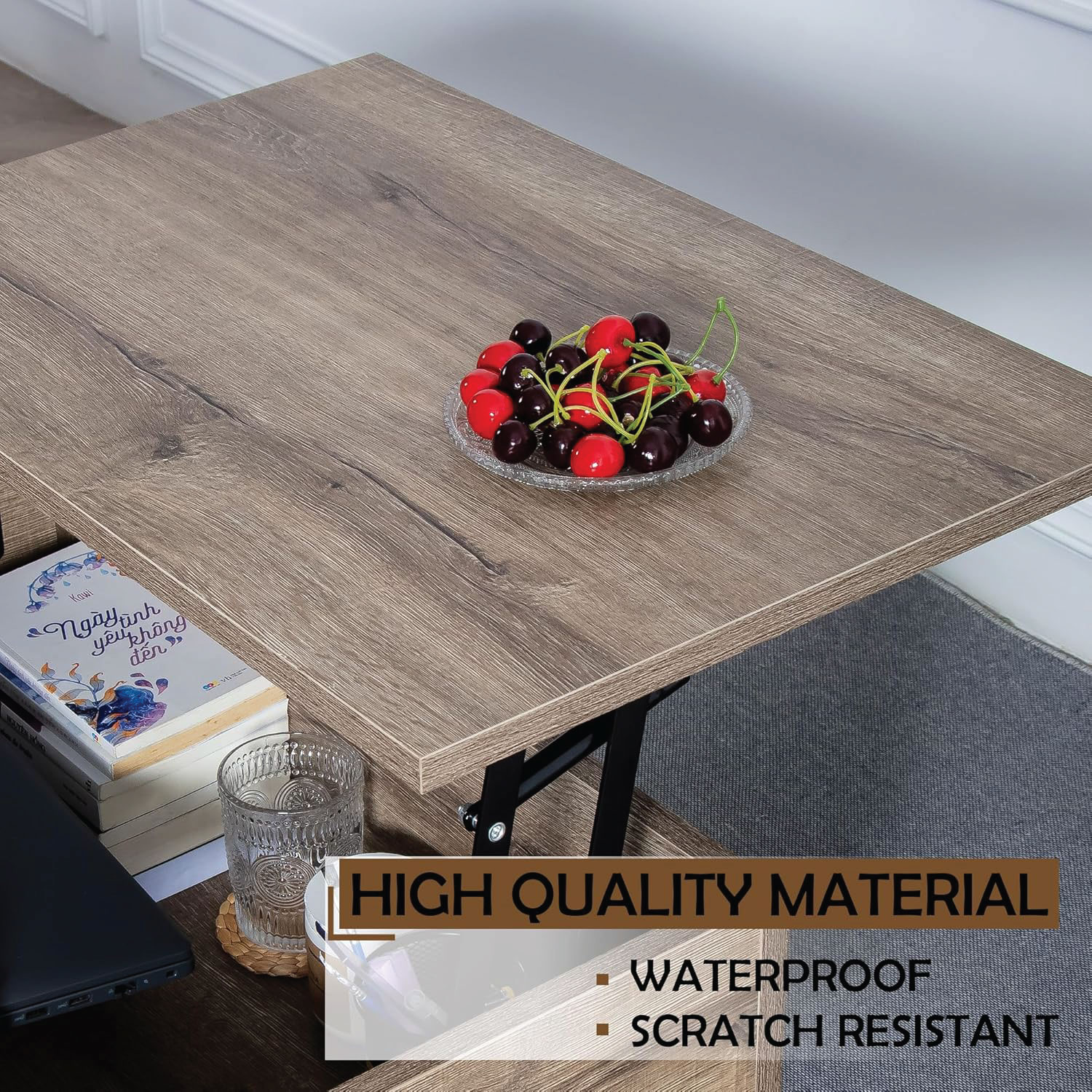 Lift-Top Coffee Table with Hidden Storage for Living Room