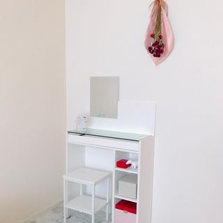 ドレッサー(オーク+ホワイト/ホワイト+グレー)ガラス天板×木目調の