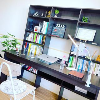 パソコンデスク(オーク/ダークブラウン)キングサイズの壁面収納一体型