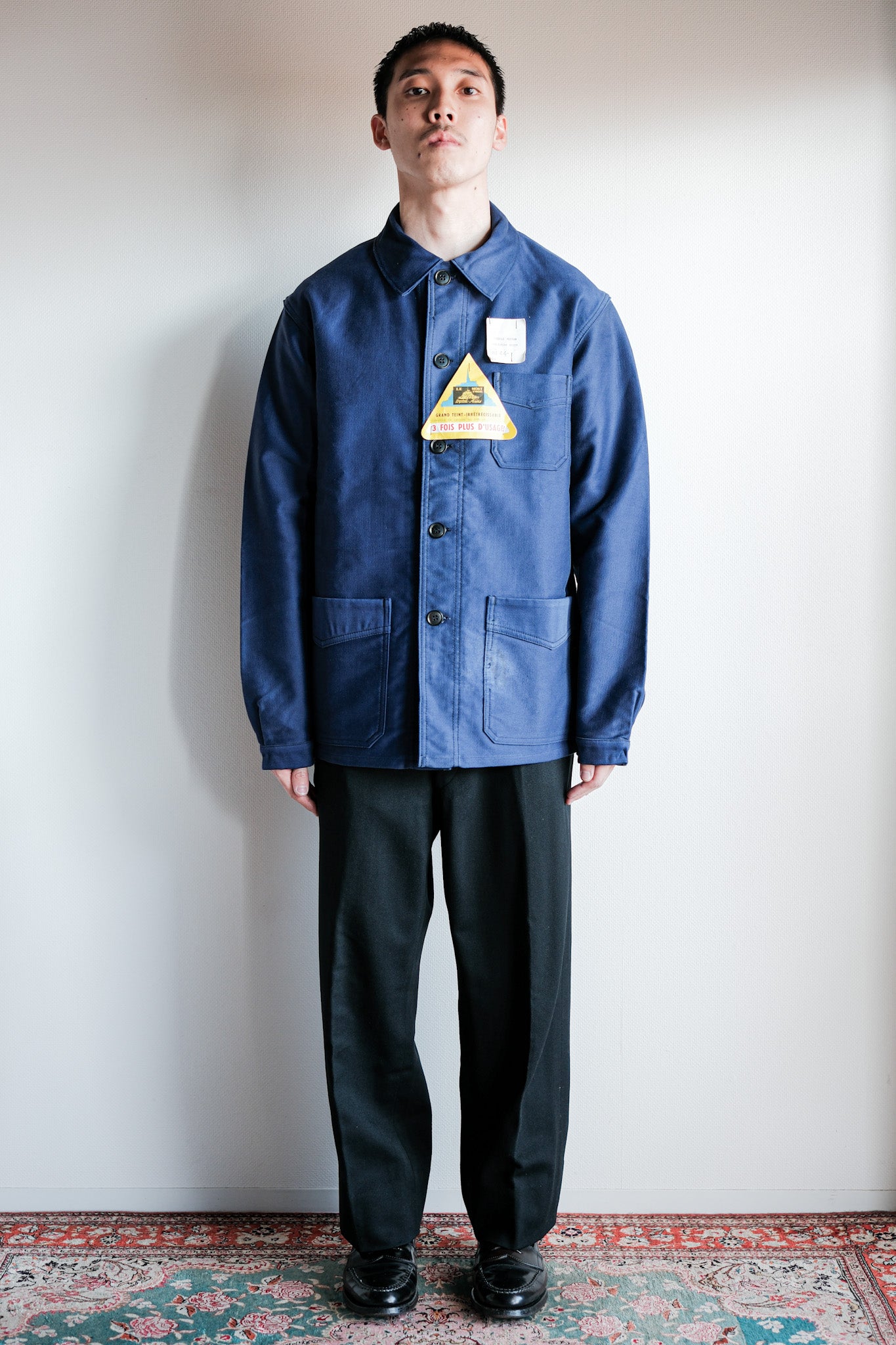 50's】French Vintage Blue Moleskin Work Jacket Size.44 