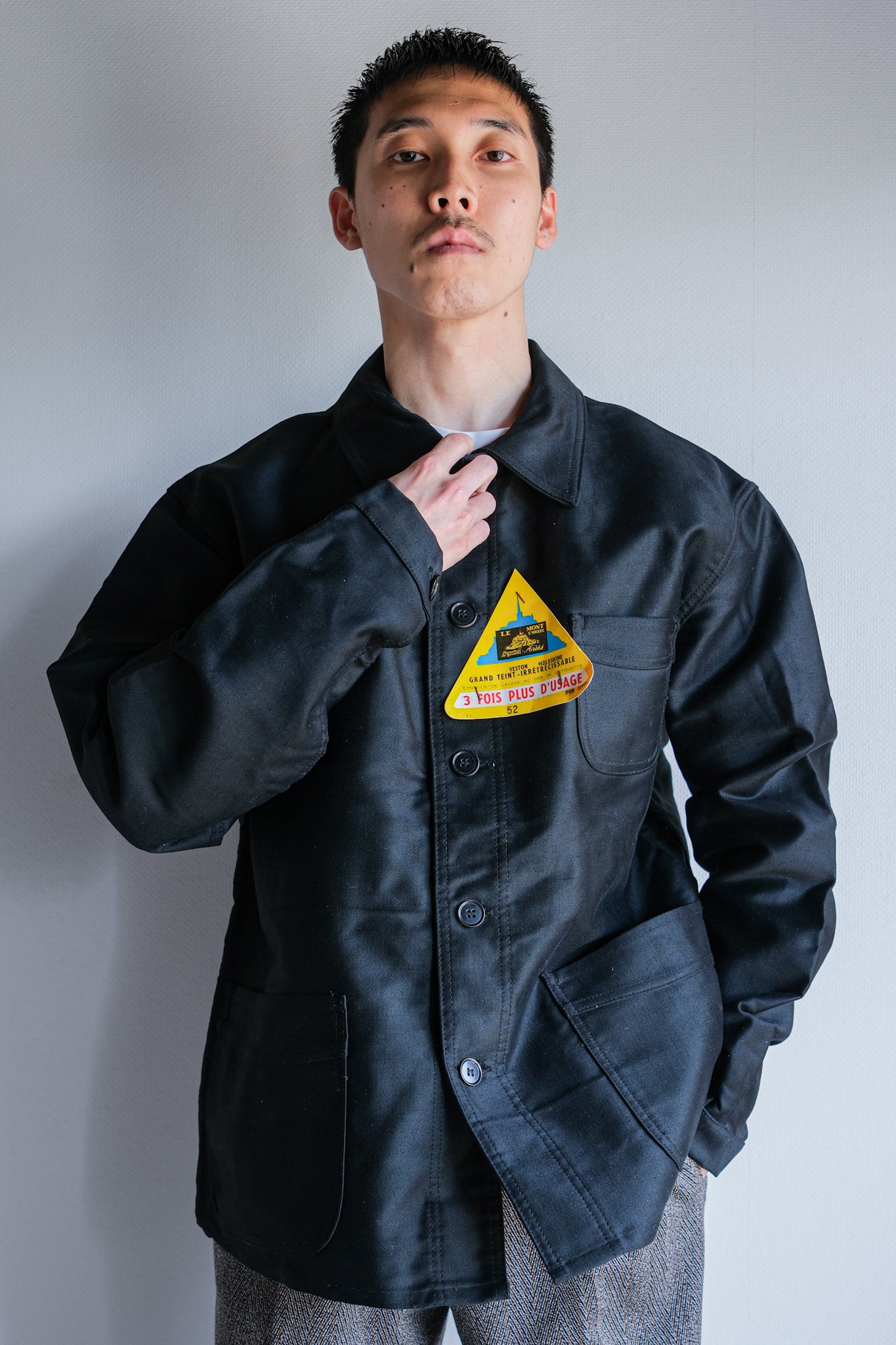 50's】French Vintage Black Moleskin Work Jacket Size.52 