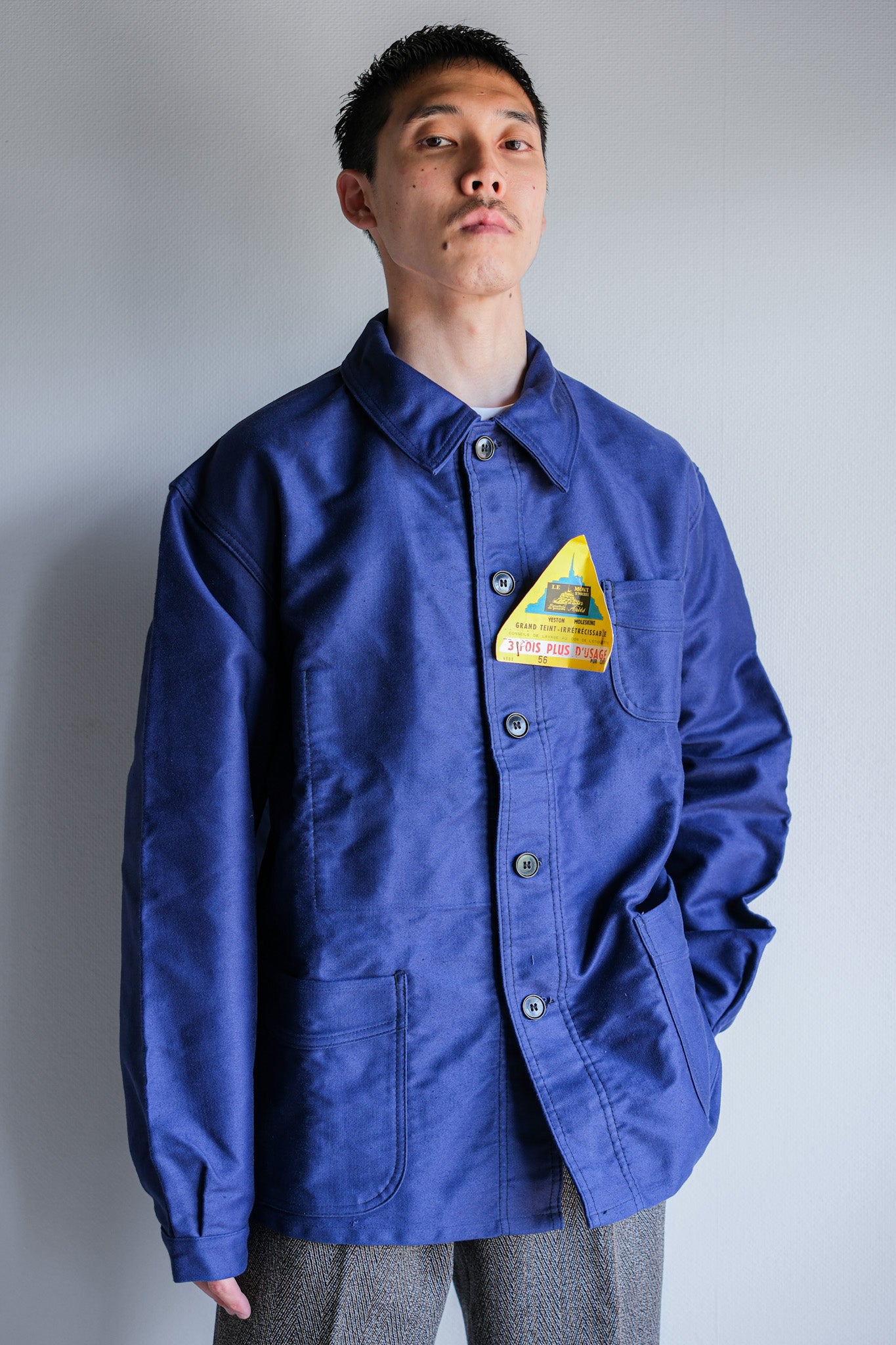 50's】French Vintage Blue Moleskin Work Jacket Size.56 