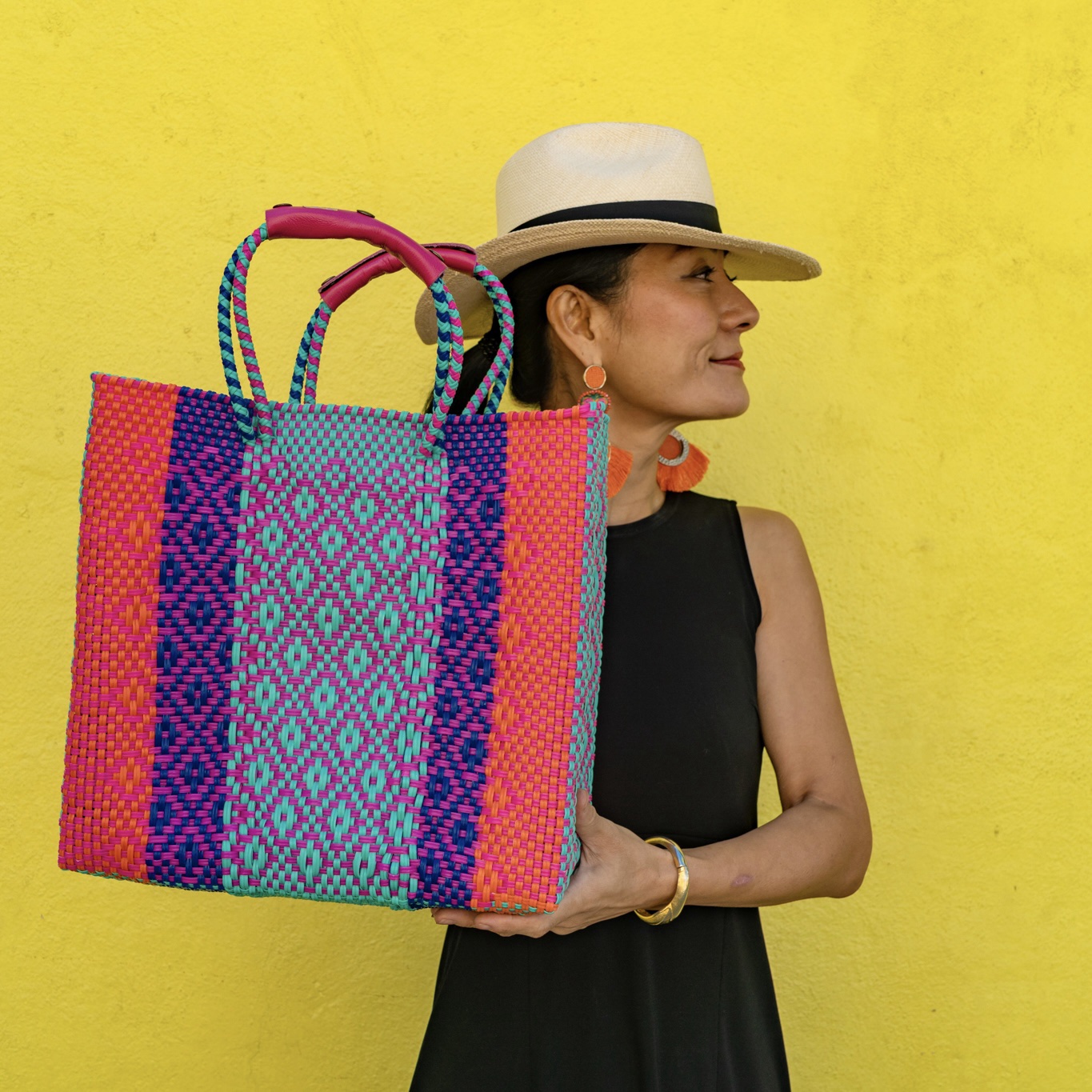 メルカドバッグM ミント×紫×ピンク（ロンボ） | メキシコ直輸入