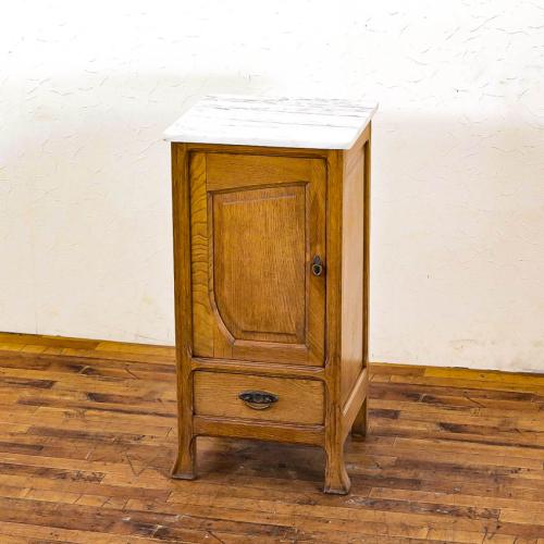 フレンチアンティーク ナイトテーブル 大理石天板 収納付き オーク材