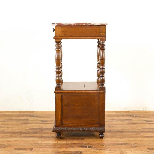 フレンチアンティーク ナイトテーブル 大理石天板 オーク材 v_64820b