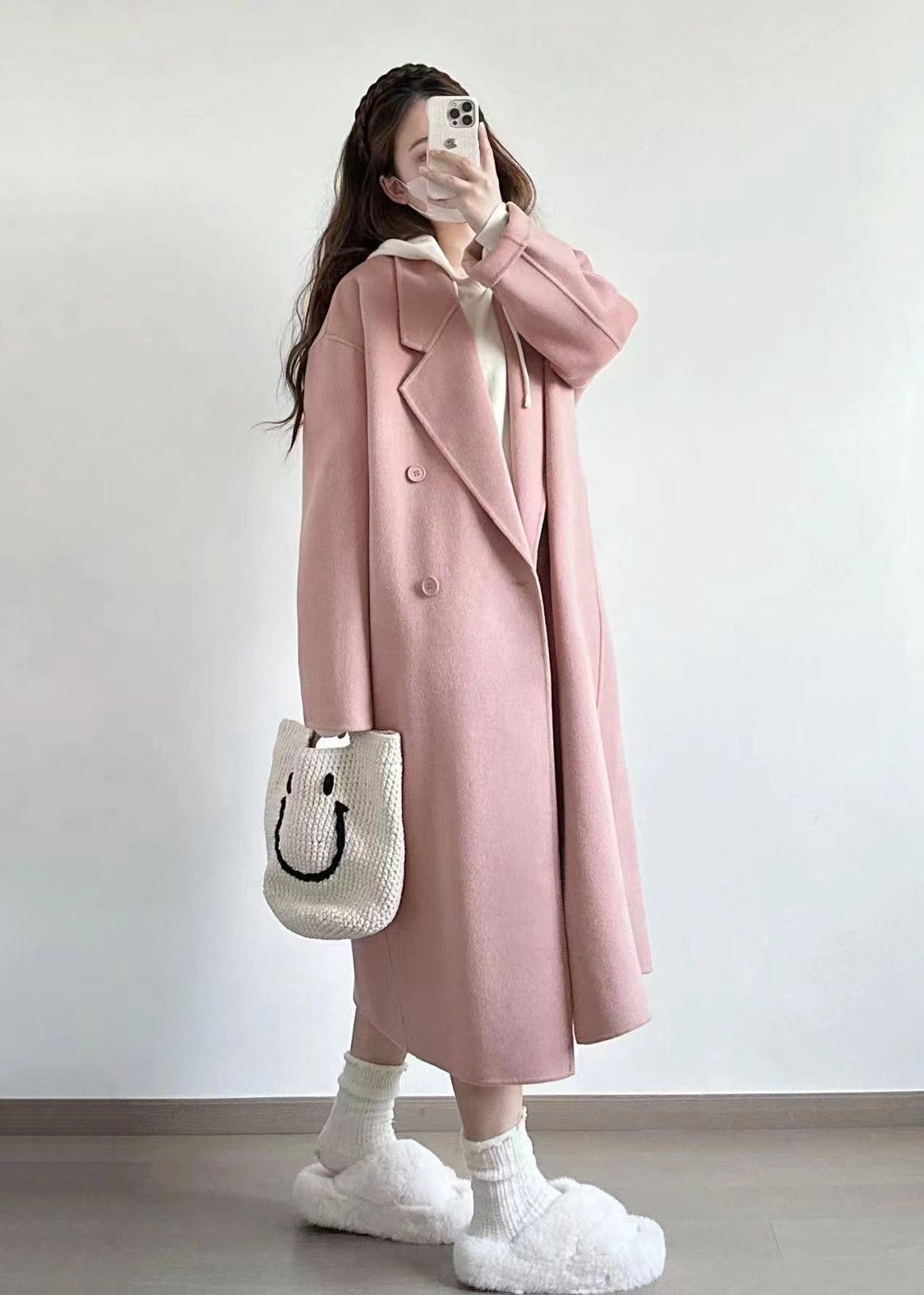 Pink Wool Blend Wrap Long Coat – Vivian Seven