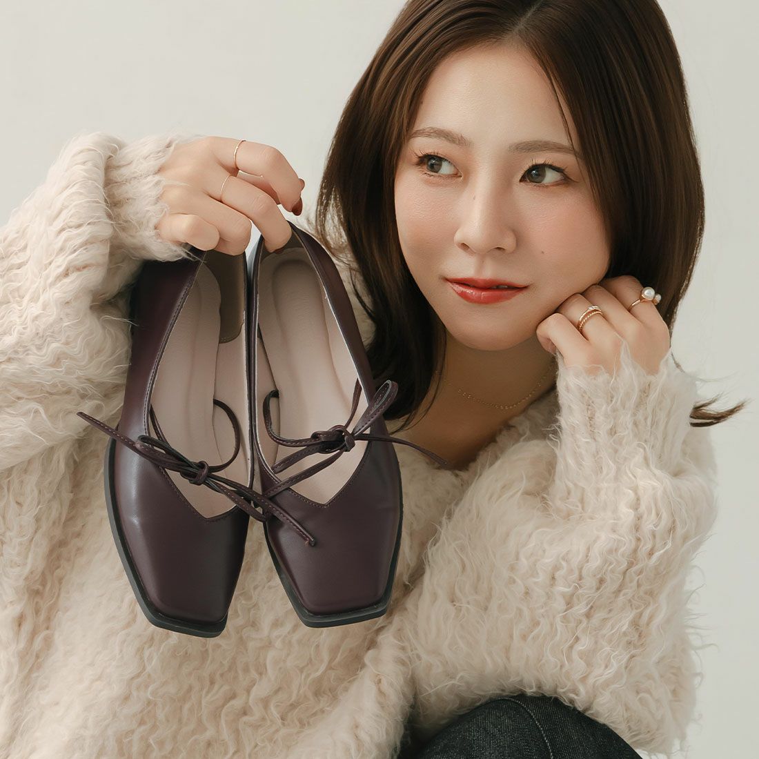 yumi.さんコラボ華奢リボンフラットシューズ ｜靴・レディースシューズ