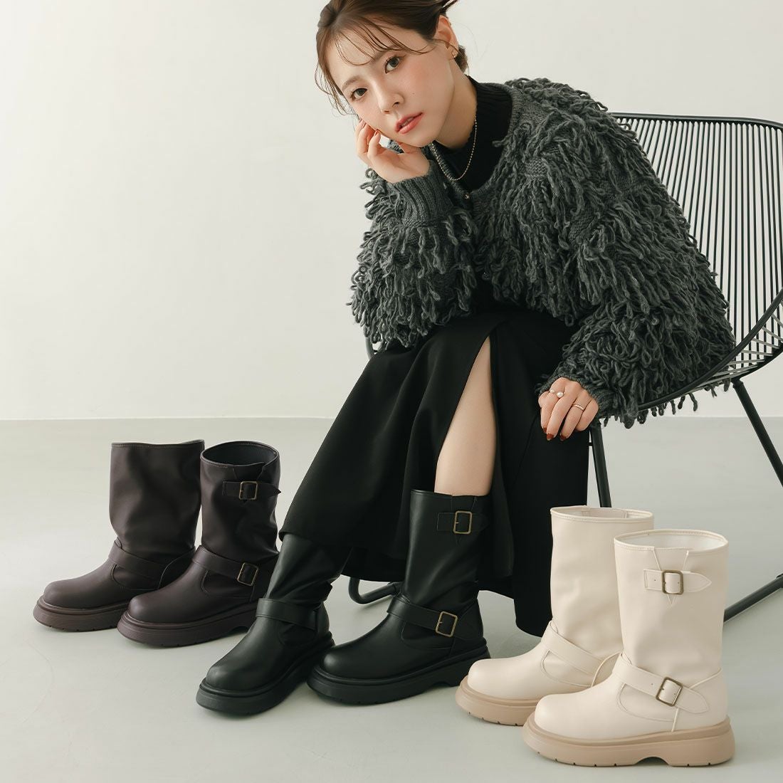 yumi.さんコラボ 厚底ストレッチエンジニアブーツ ｜靴・レディース