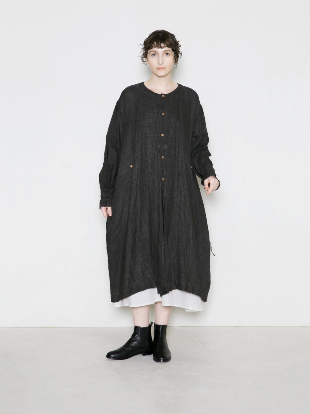 Indigo/SUMI Coating Linen 2way前開きドレス | ITEM | Vlas blomme