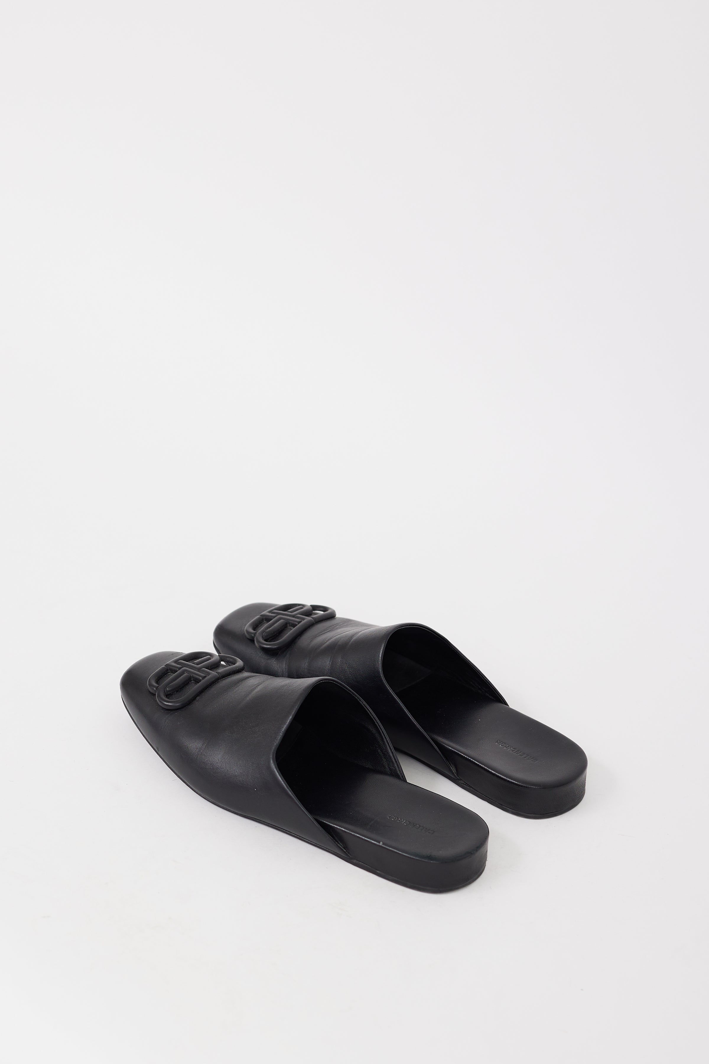 Balenciaga // Black Leather BB Cosy Logo Mule – VSP Consignment