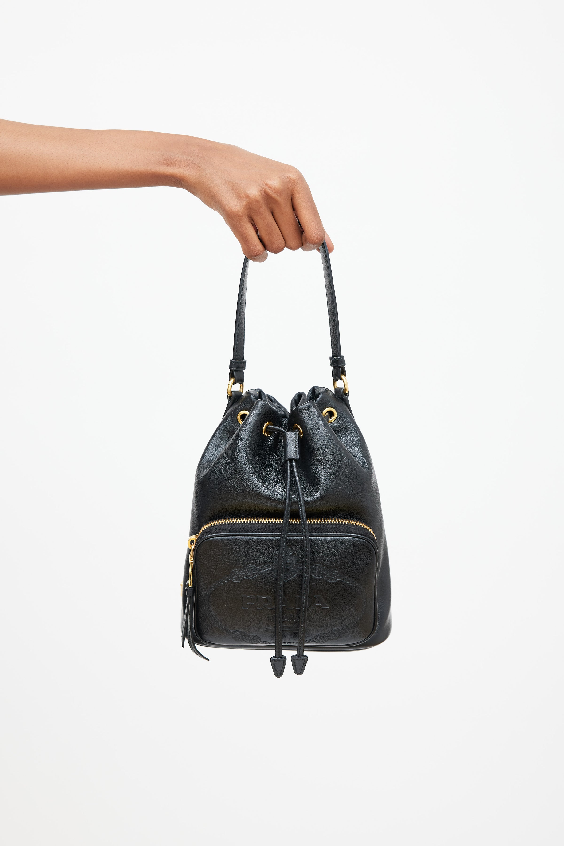 Prada // Black Leather Glace Secchiello Bucket Bag – VSP Consignment