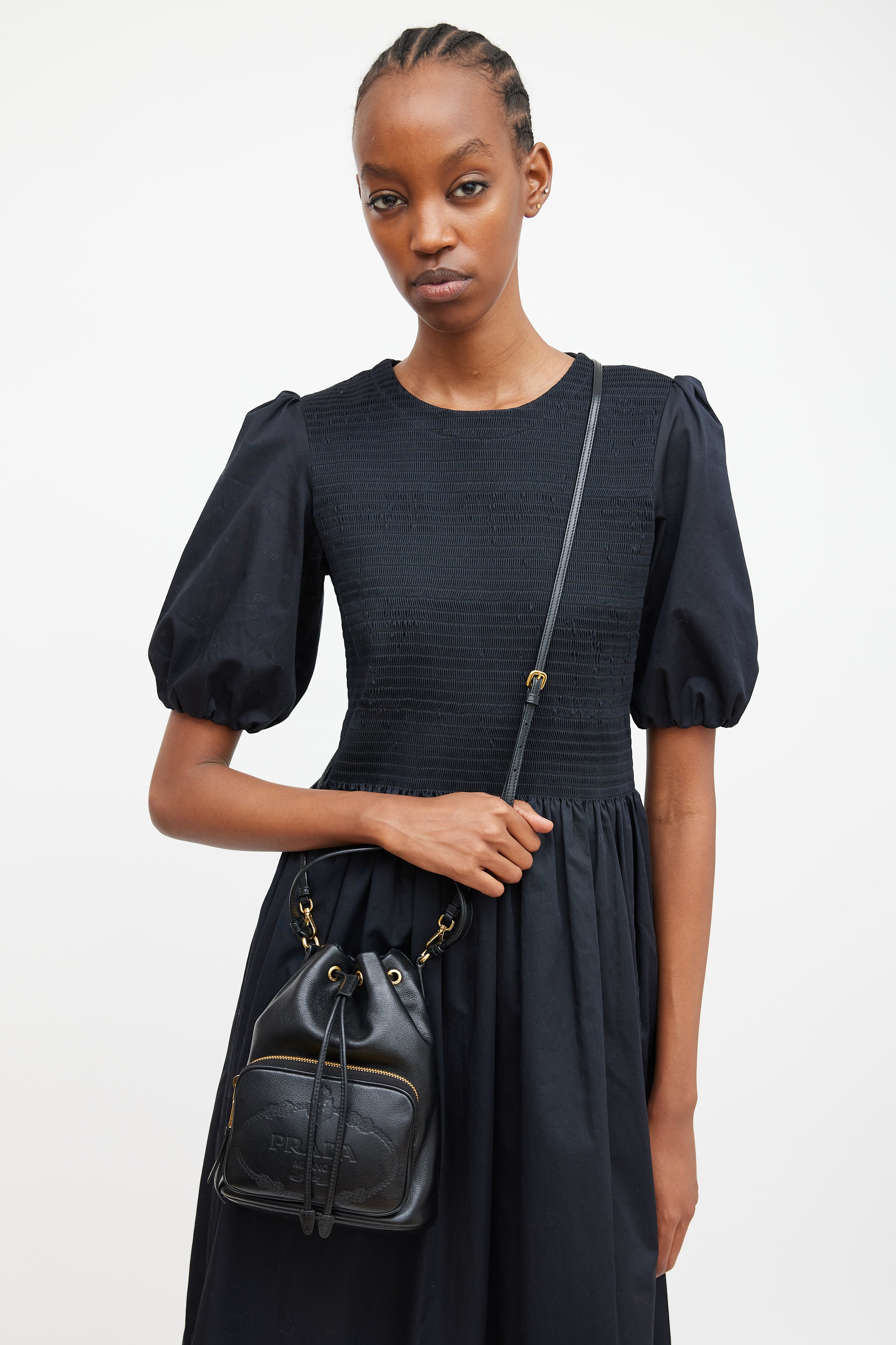 Prada // Black Leather Glace Secchiello Bucket Bag – VSP Consignment