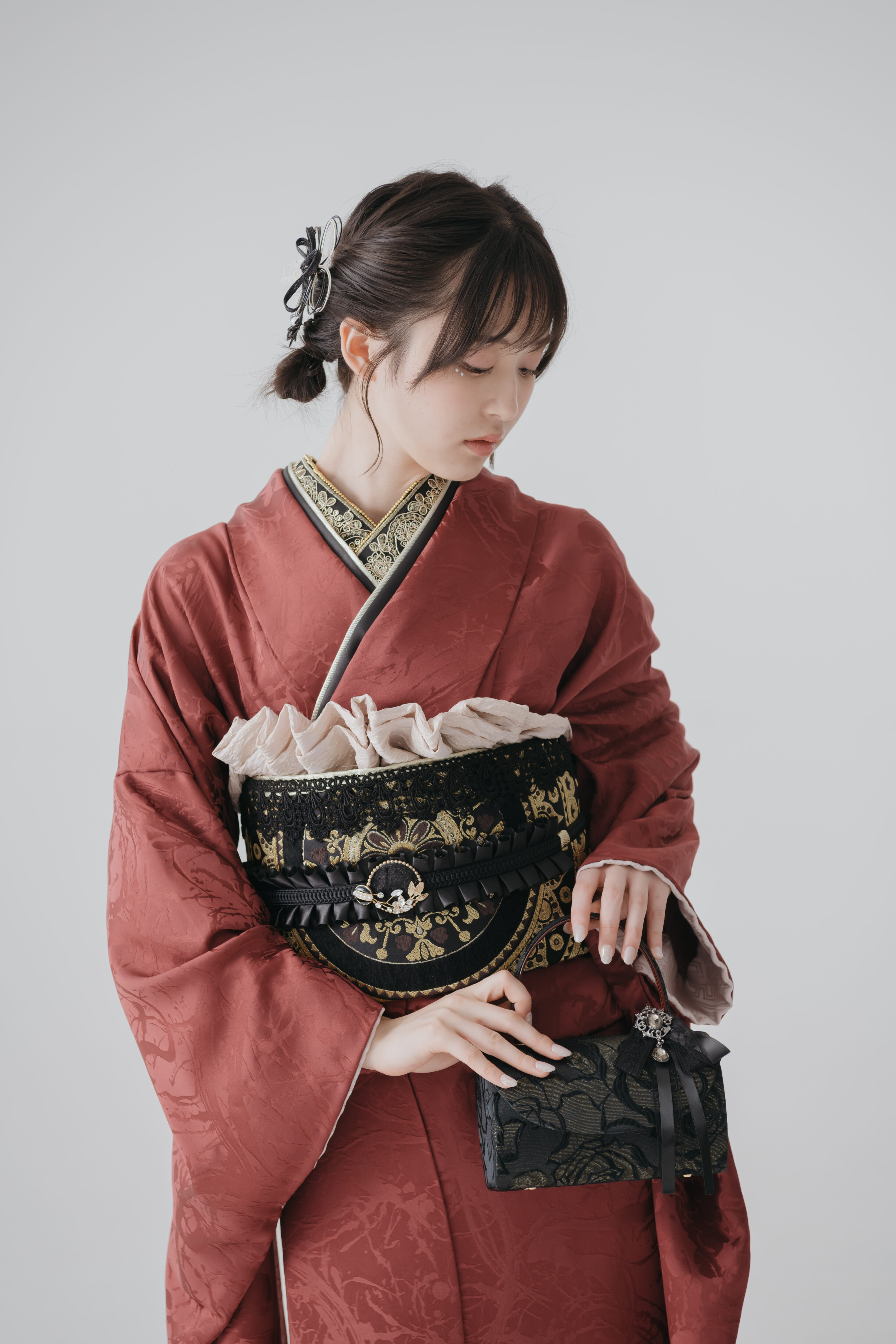 振袖 赤 成人式 着物 レトロ 古典柄 個性的 振袖赤コーディネート 人気