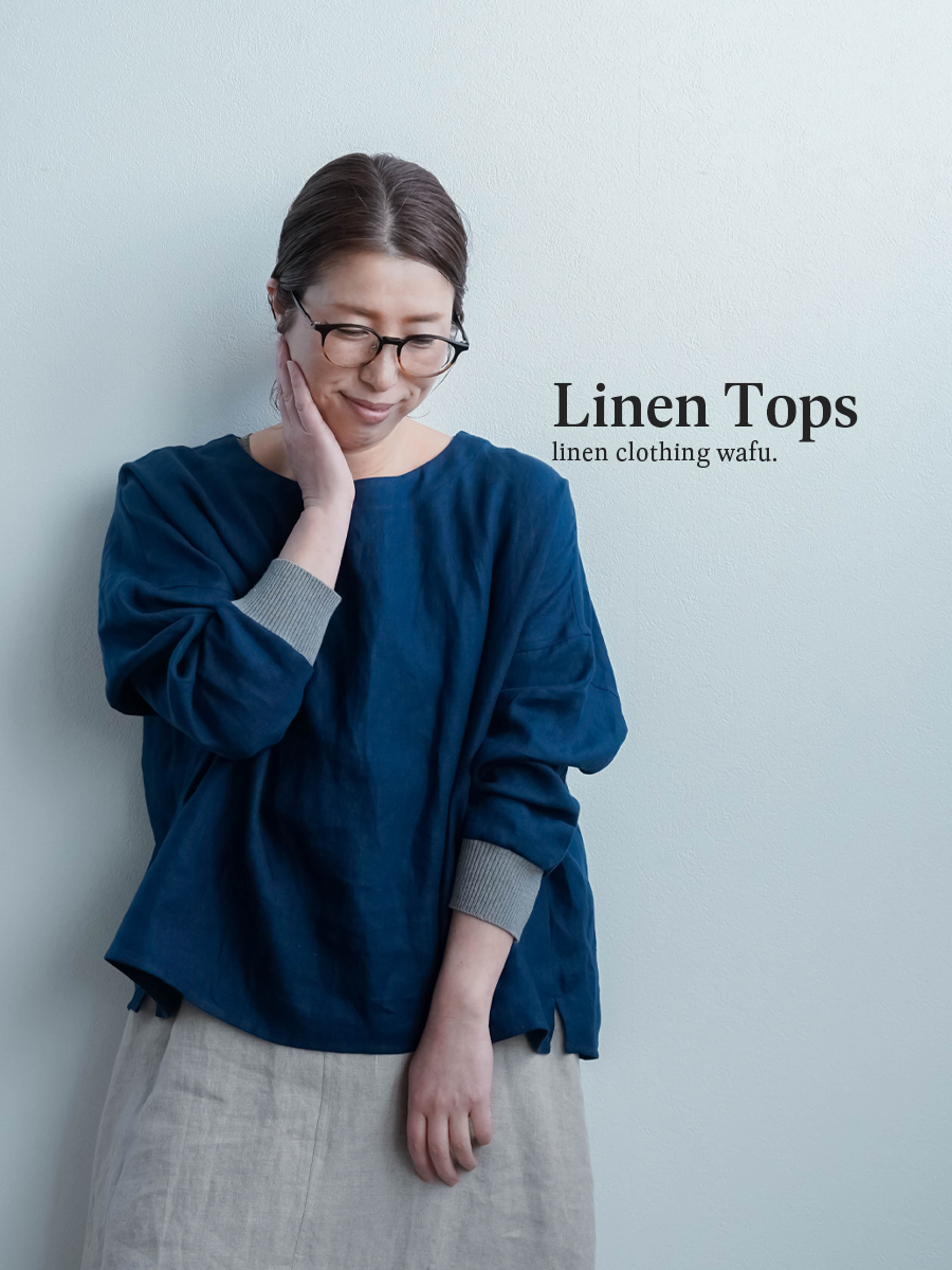 wafu. プレミアムリネン 幻のよしこTシャツ 袖リブトップス wafu