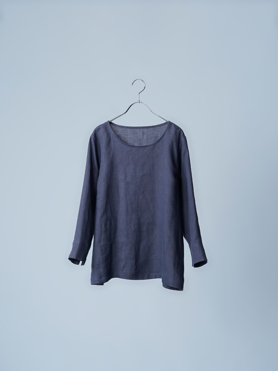 リネントップス】軽く やわらかい 快適なトップス ／ 藍墨茶 p012a-isc1