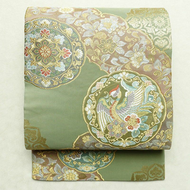 袋帯 六通柄 良品 フォーマル用 正絹 古典柄 箔 金糸 菊 波 帯 黒 | 六