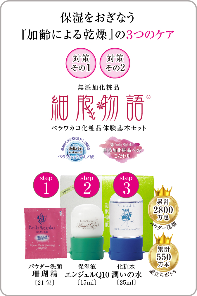 無添加化粧品のアミノ酸化粧品お試し3点セット「細胞物語」で肌細胞