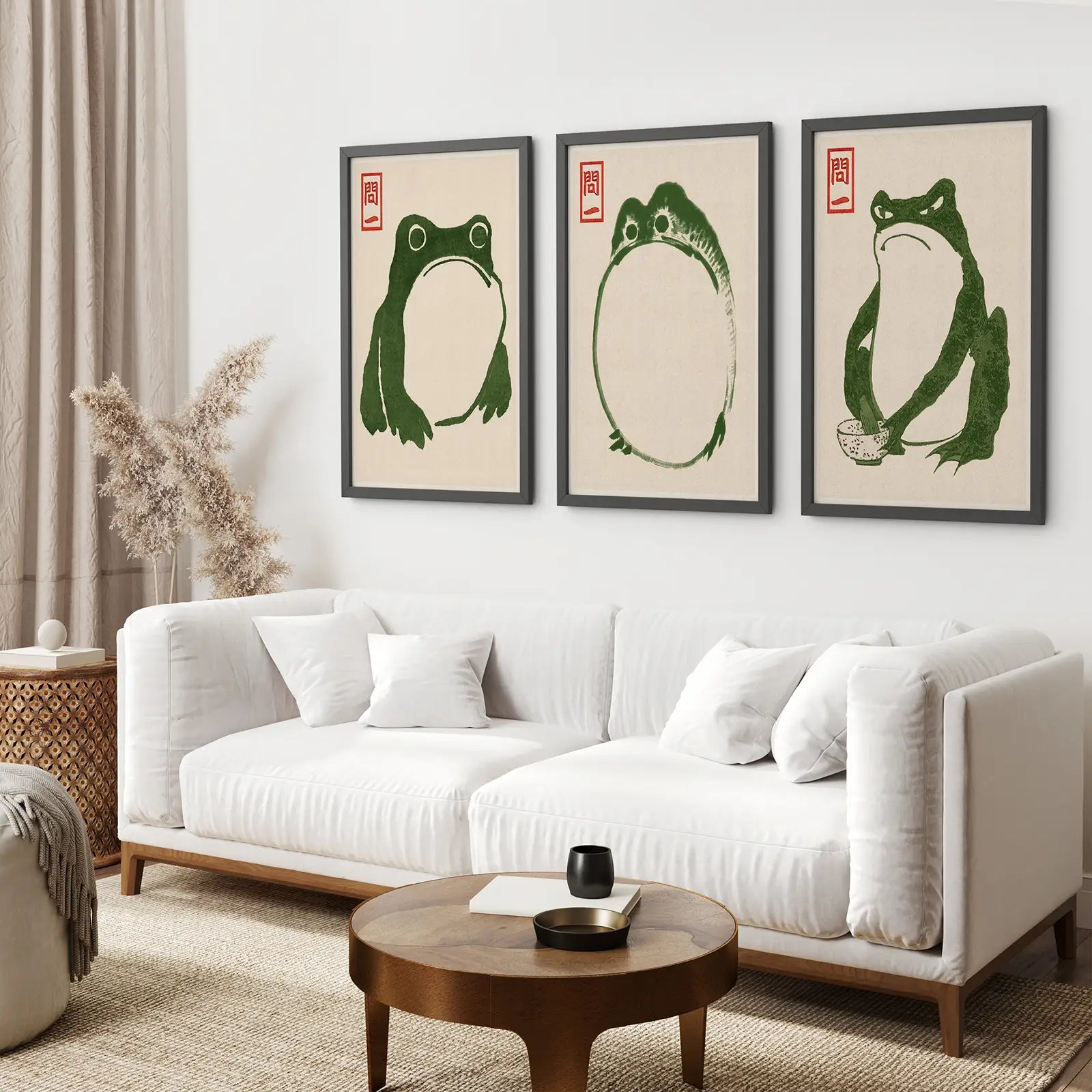 Japandi Matsumoto Vintage Green Frog Woodblock Art Prints – Wall
