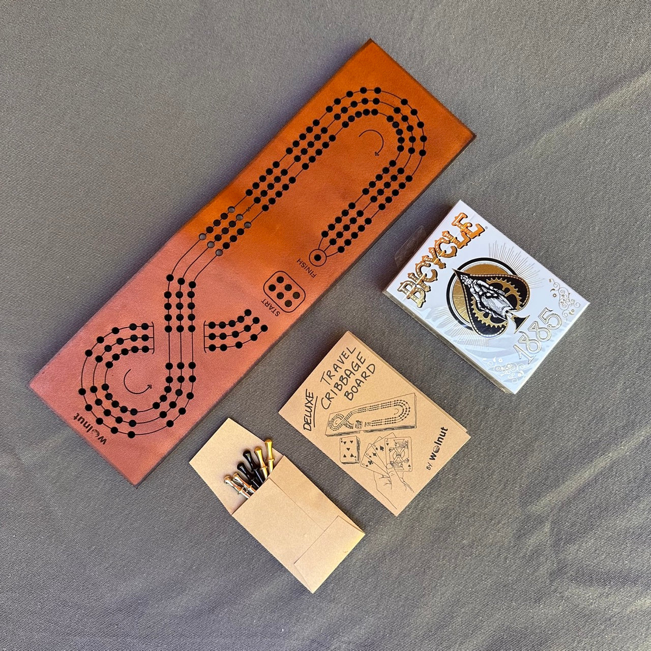 Folding Travel Cribbage Board with Card Storage - Walnut
