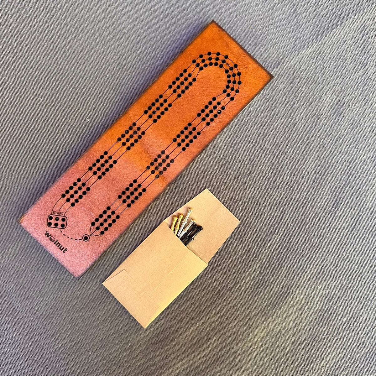 Half-Size Pocket Travel Cribbage Board with Card Storage - Walnut