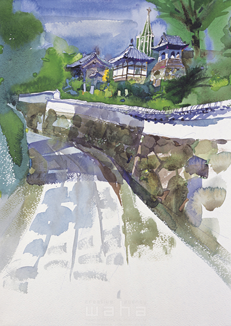 水彩画原画風景画称名寺 金の森の子どもたち 水彩画原画風景画