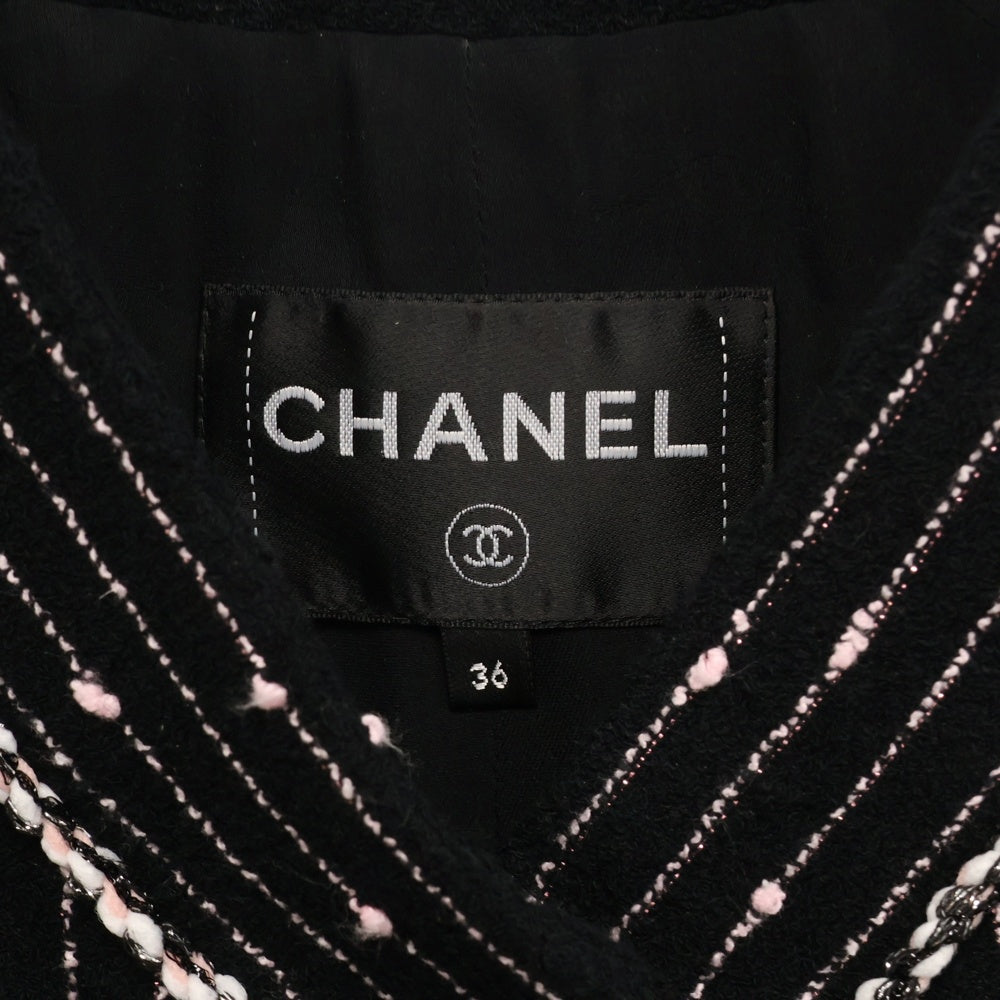 CHANEL(シャネル) ココマークボタン ストライプ ノーカラーツイード