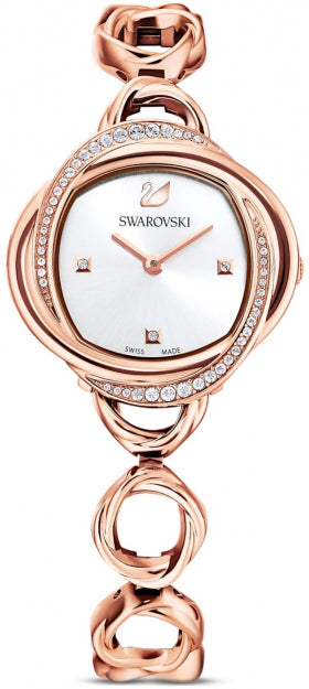 Swarovski Crystal Flower Silver Dial Rose Gold Steel Strap Watch