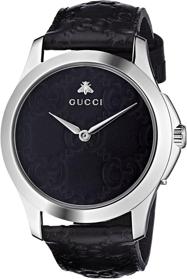 Gucci G Timeless Quartz Black Dial Black Leather Strap Watch For Men