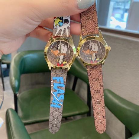 Gucci G Timeless Disney Donald Duck Brown Dial Brown Leather Strap