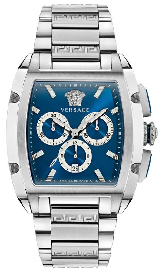 Versace Dominus Chronograph Blue Dial Silver Steel Strap Watch For Men
