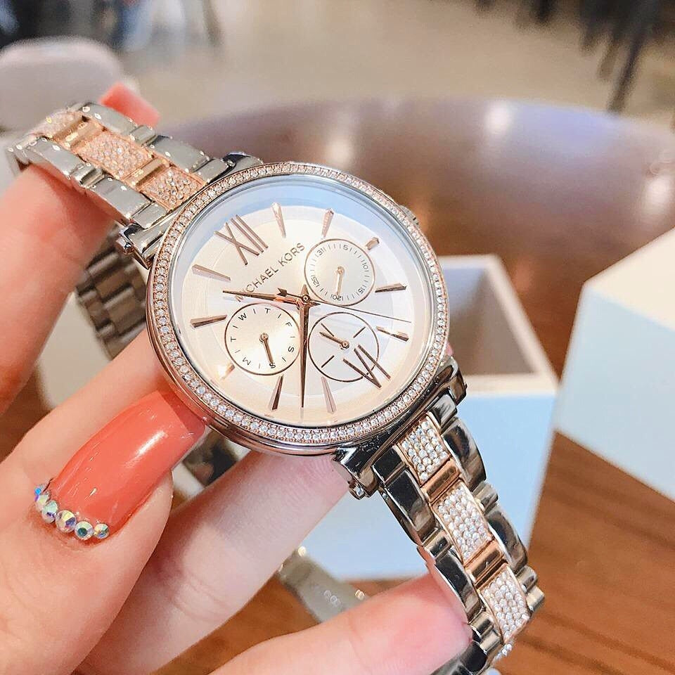 Michael Kors Sofie Chronograph White Dial Two Tone Steel Strap