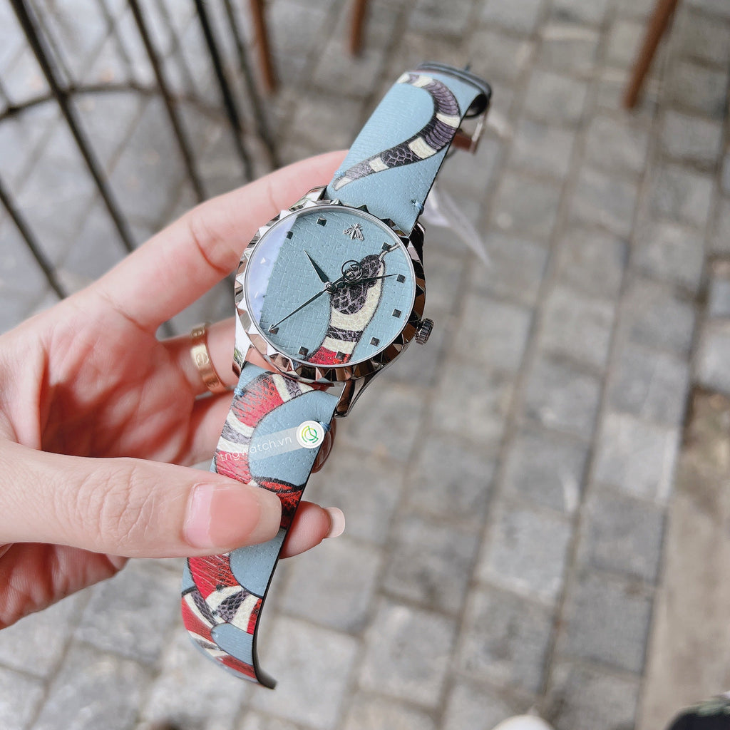 Gucci G Timeless Quartz Blue Dial Blue Leather Strap Watch For Men