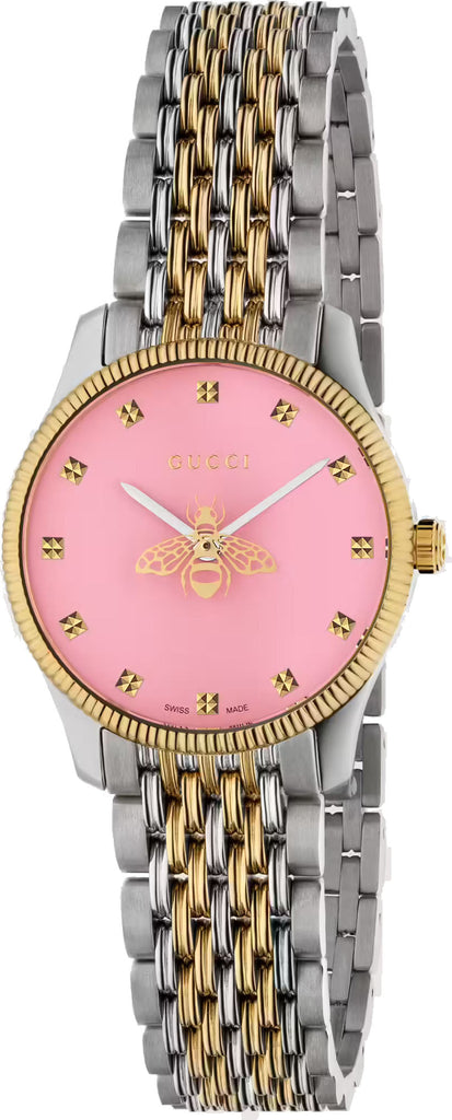 Gucci G Timeless Quartz Pink Dial Two Tone Steel Strap Watch For Women