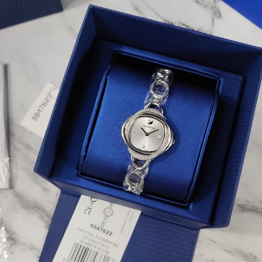 Swarovski Crystal Flower Silver Dial Silver Steel Strap Watch for