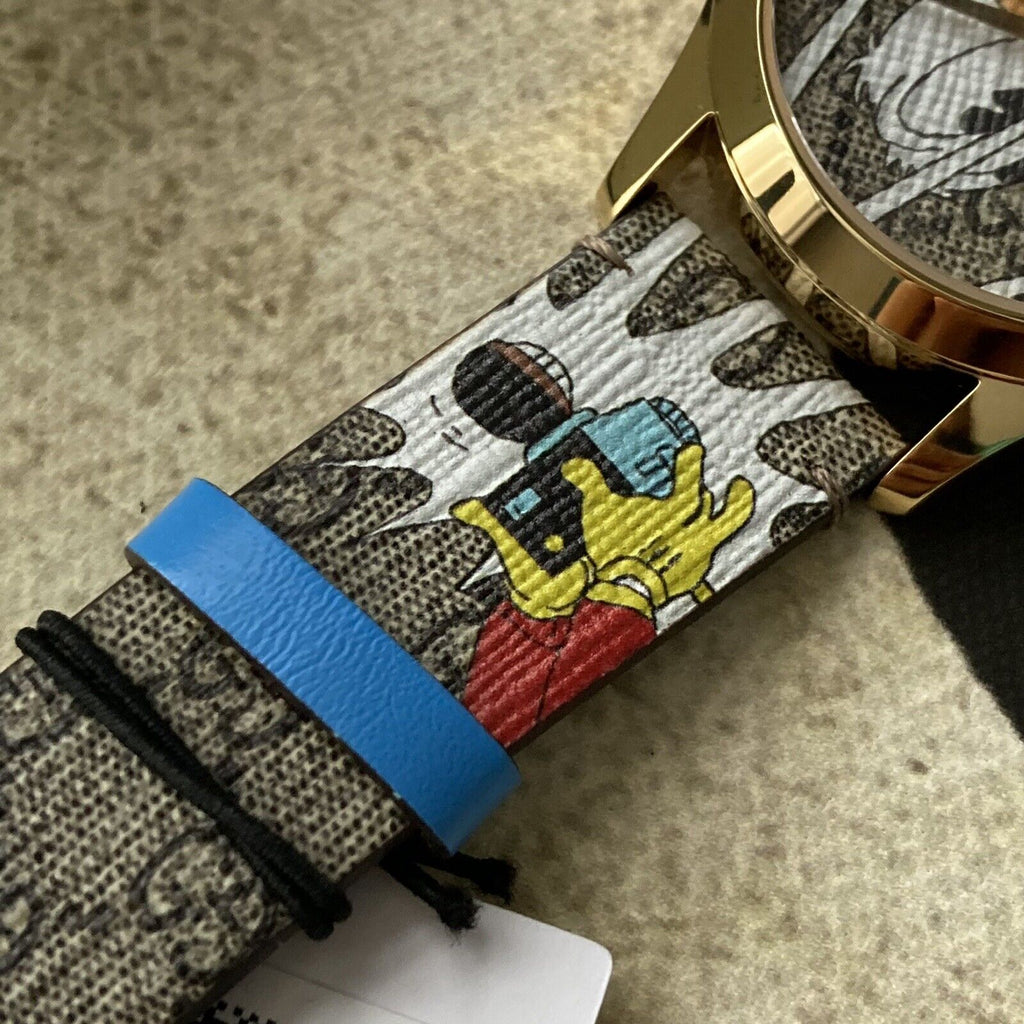 Gucci G Timeless Disney Donald Duck Brown Dial Brown Leather Strap