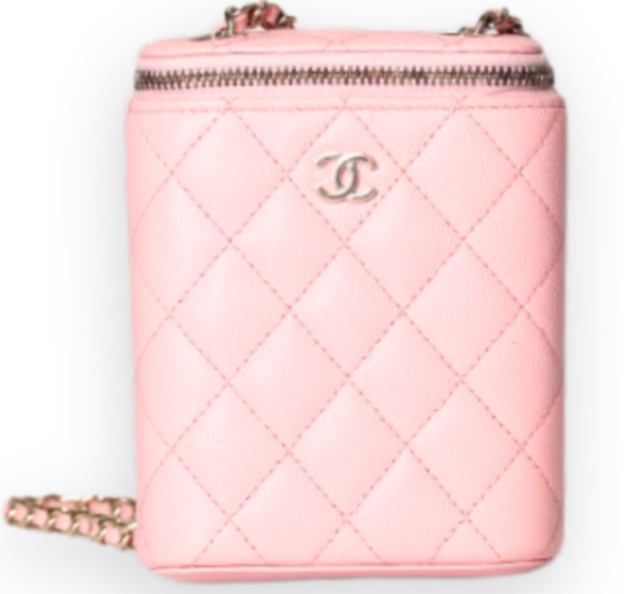 Chanel - Sakura Pink Caviar Vertical Vanity Bag with Chain - Watch