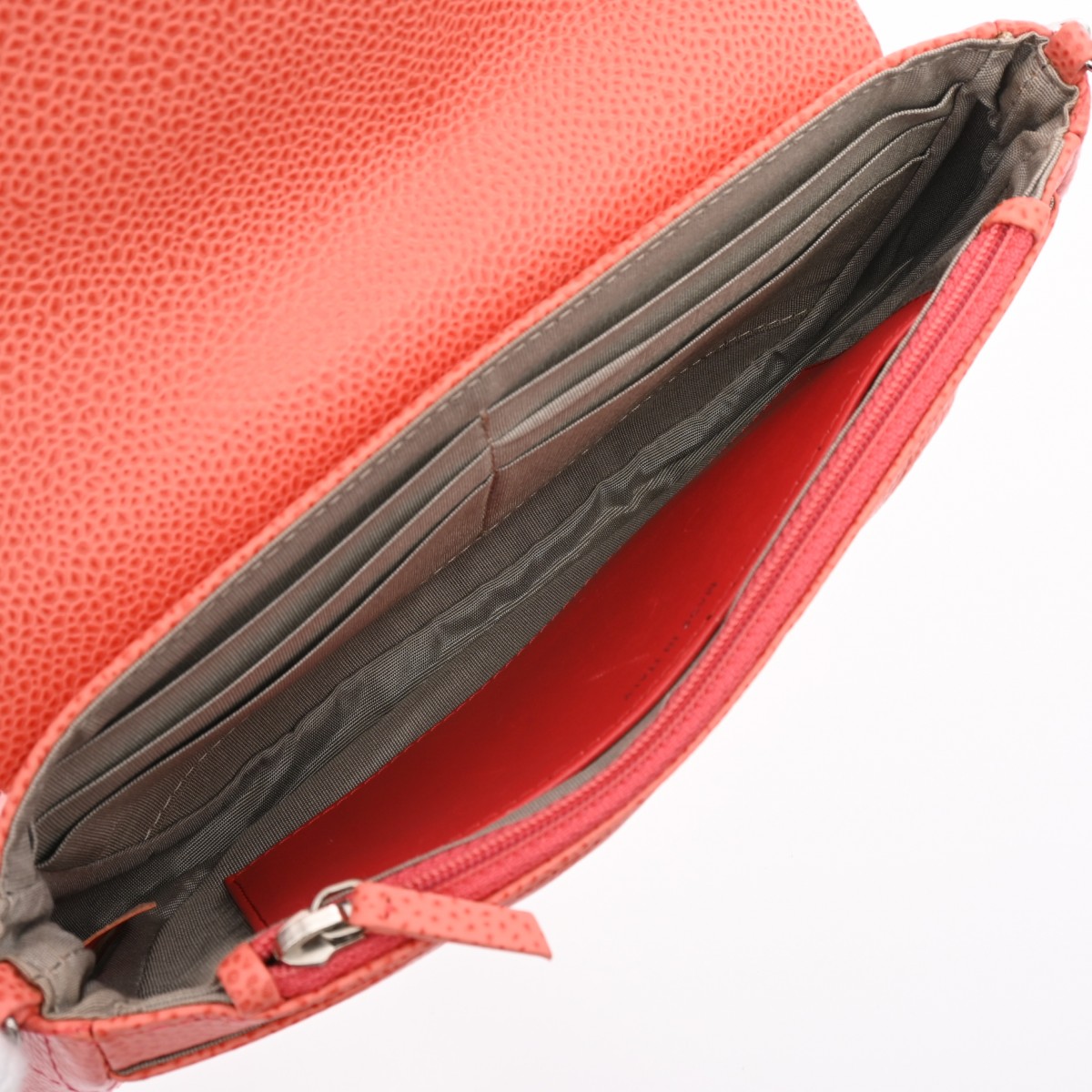 シャネル ハーフムーン チェーンウォレット オレンジ キャビアスキン